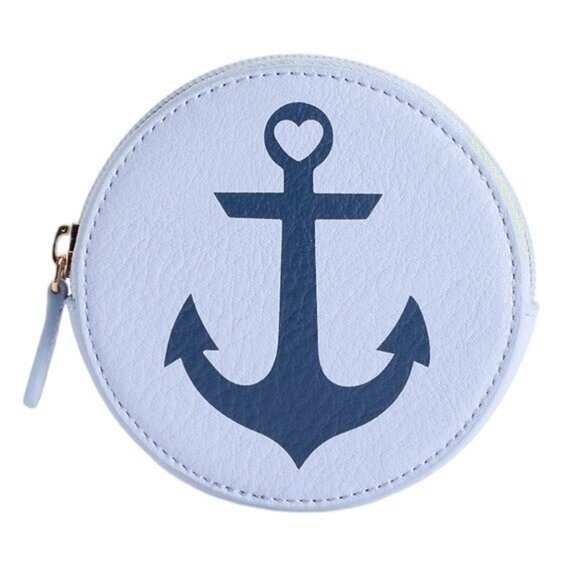 LC Lauren Conrad Anchor Coin Pouch Keyring Blue Nautical NEW - Picture 1 of 6